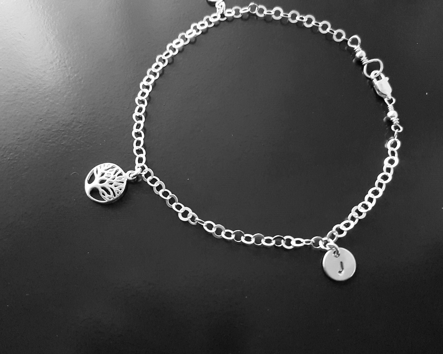 Personalized Tree of Life Initial Ankle Bracelet