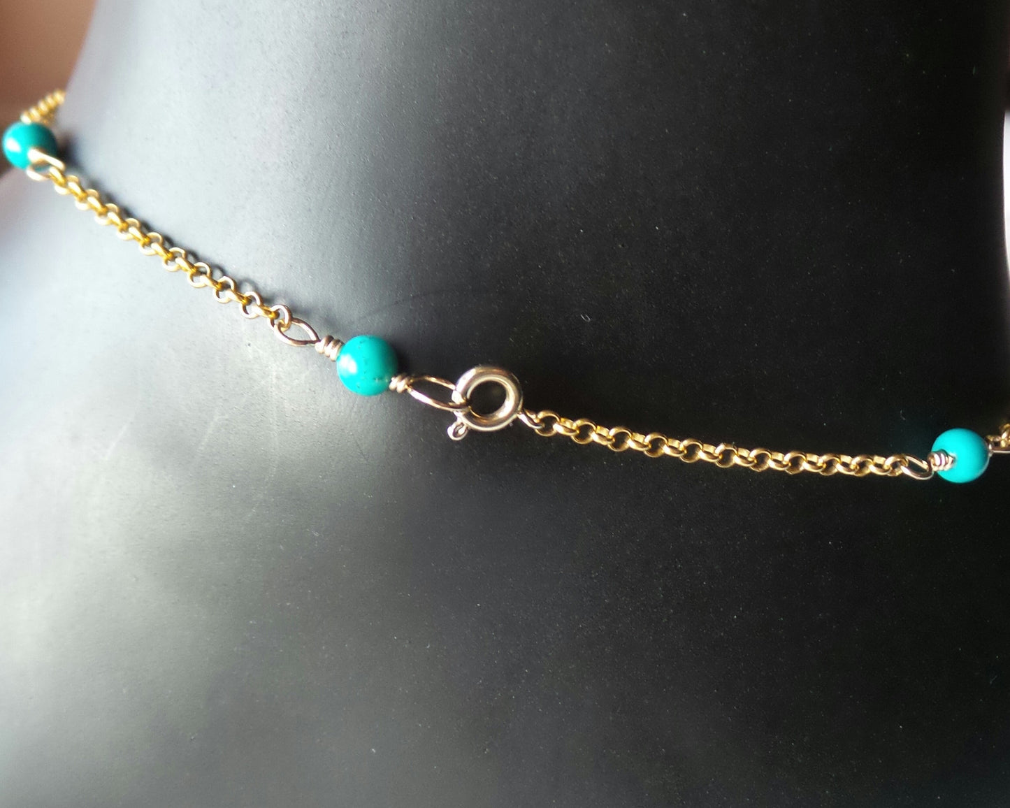 Golden Turquoise Ankle Bracelet, Gold Filled Sterling Silver Turquoise Gemstone 
