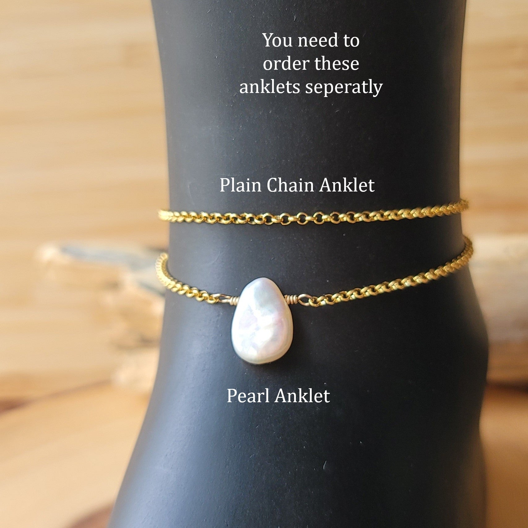 Baroque Pearl Drop Golden Ankle Bracelet, Anklet, Vermeil Gold Filled, Large Genuine Freshwater Cultured Pearl  and Chain Anklet