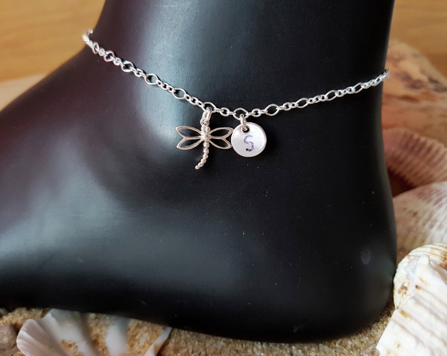 Personalized Dragonfly, Initial, Eternity Anklet-Ankle Bracelet