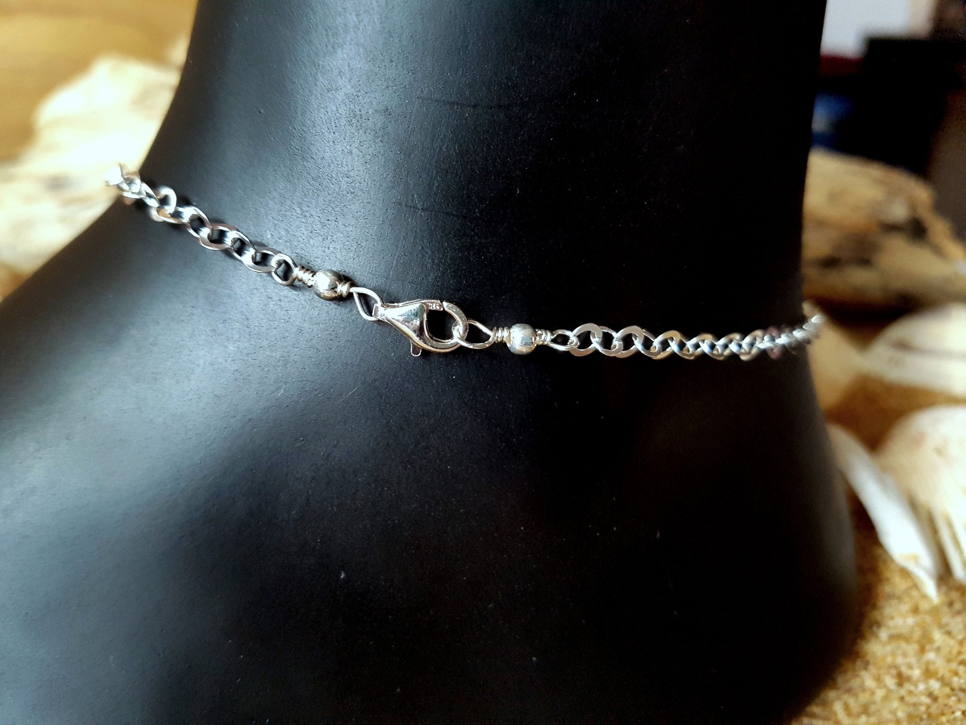 Personalized Whale Tail Birthstone Ankle Bracelet / Anklet, Sterling Silver, Birthstone 