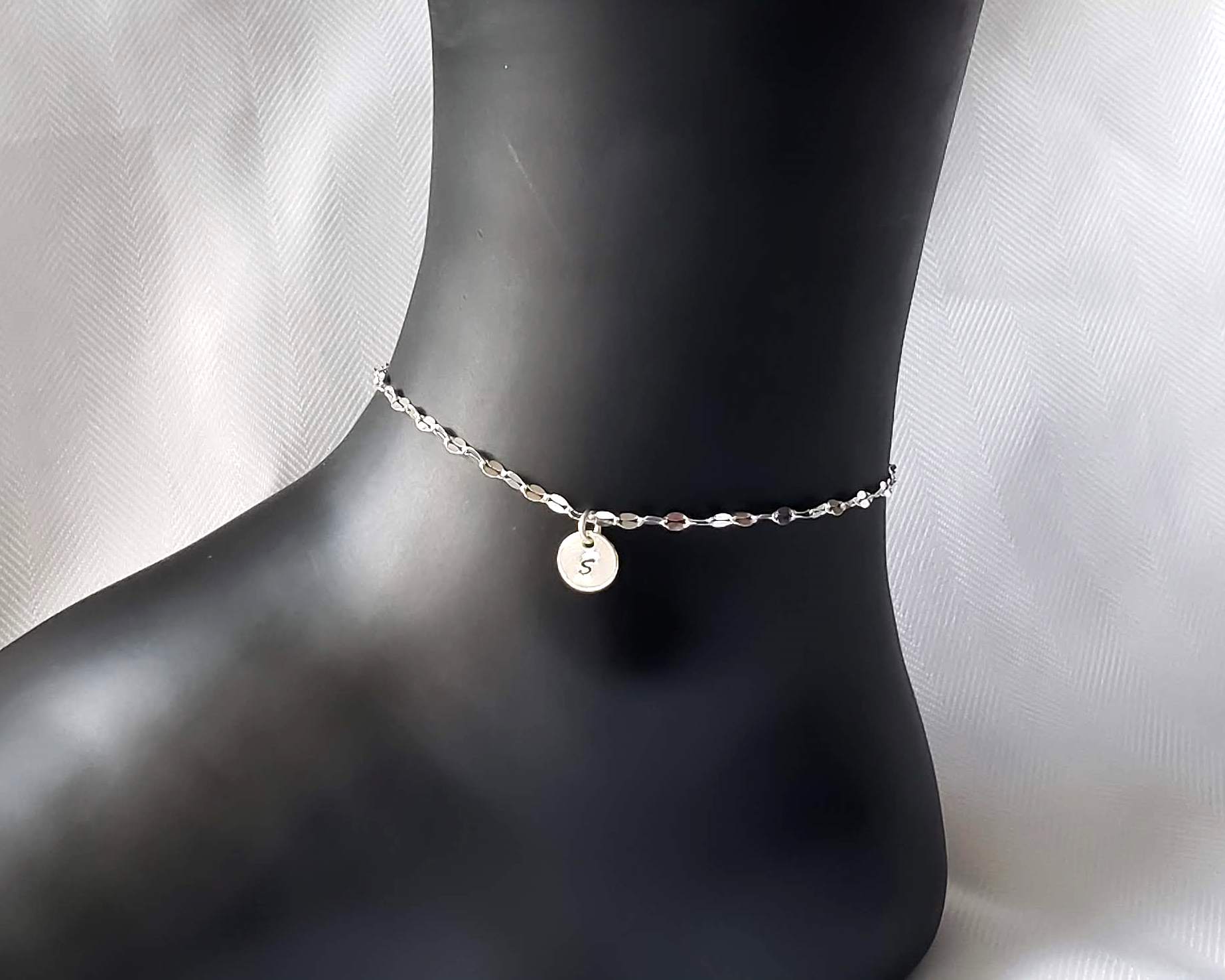 Luxurious Initial Anklet-Ankle Bracelet-Handmade-Sterling Silver-Personalized-Hand Stamped Initial