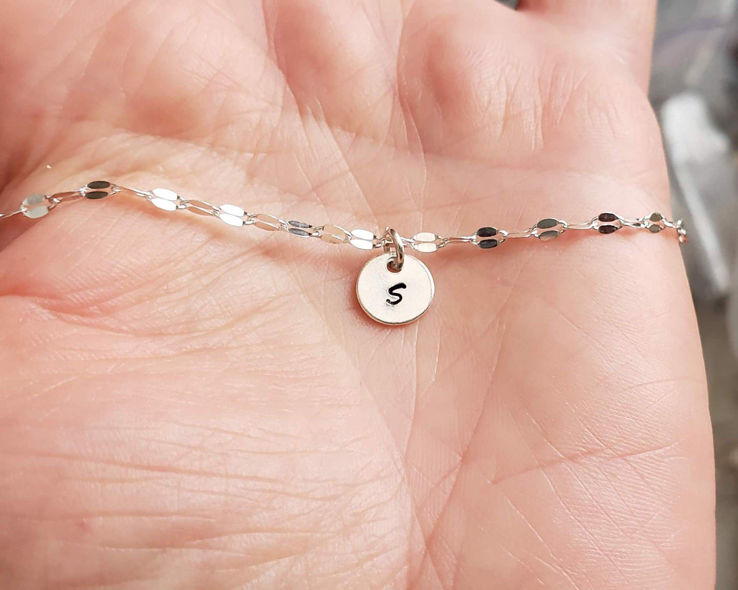 Luxurious Initial Anklet-Ankle Bracelet-Handmade-Sterling Silver-Personalized-Hand Stamped Initial