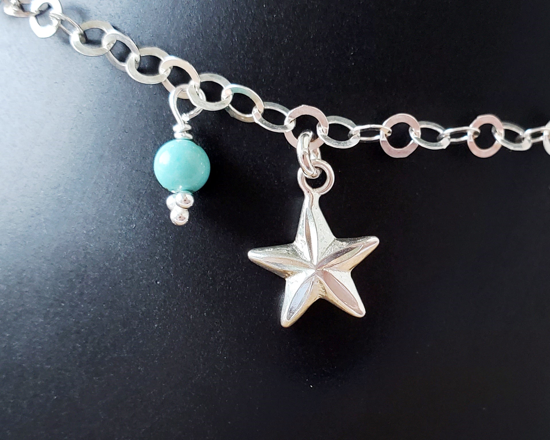 Personalized Star Birthstone Ankle Bracelet / Anklet, Handmade with solid Sterling Silver and Gemstone Birthstones