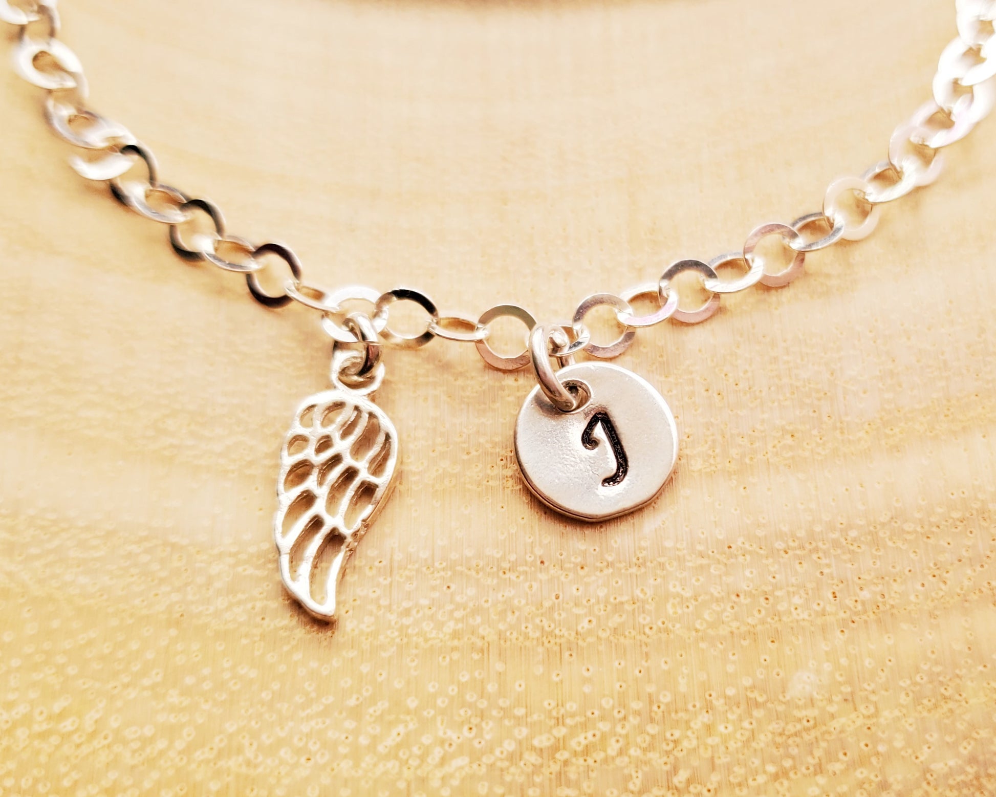 Deluxe Personalized Wing, Initial, Anklet, Ankle Bracelet, Sterling Silver pendants on Silver chain 
