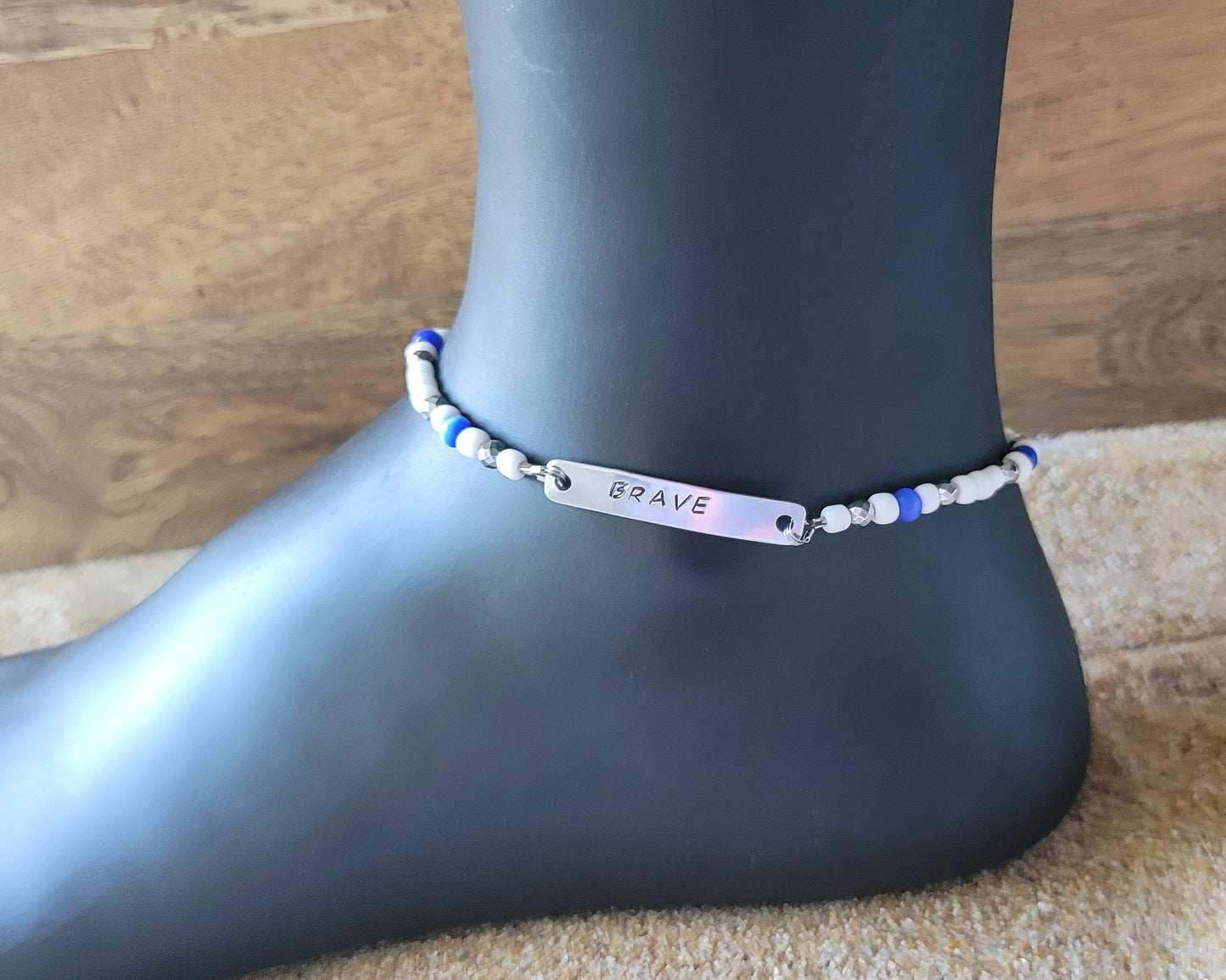 Brave Beaded Boho Eco Anklet, Ankle Bracelet, Beaded Anklet, made with Vintage Glass beads, Aluminum and Stainless Steel. 