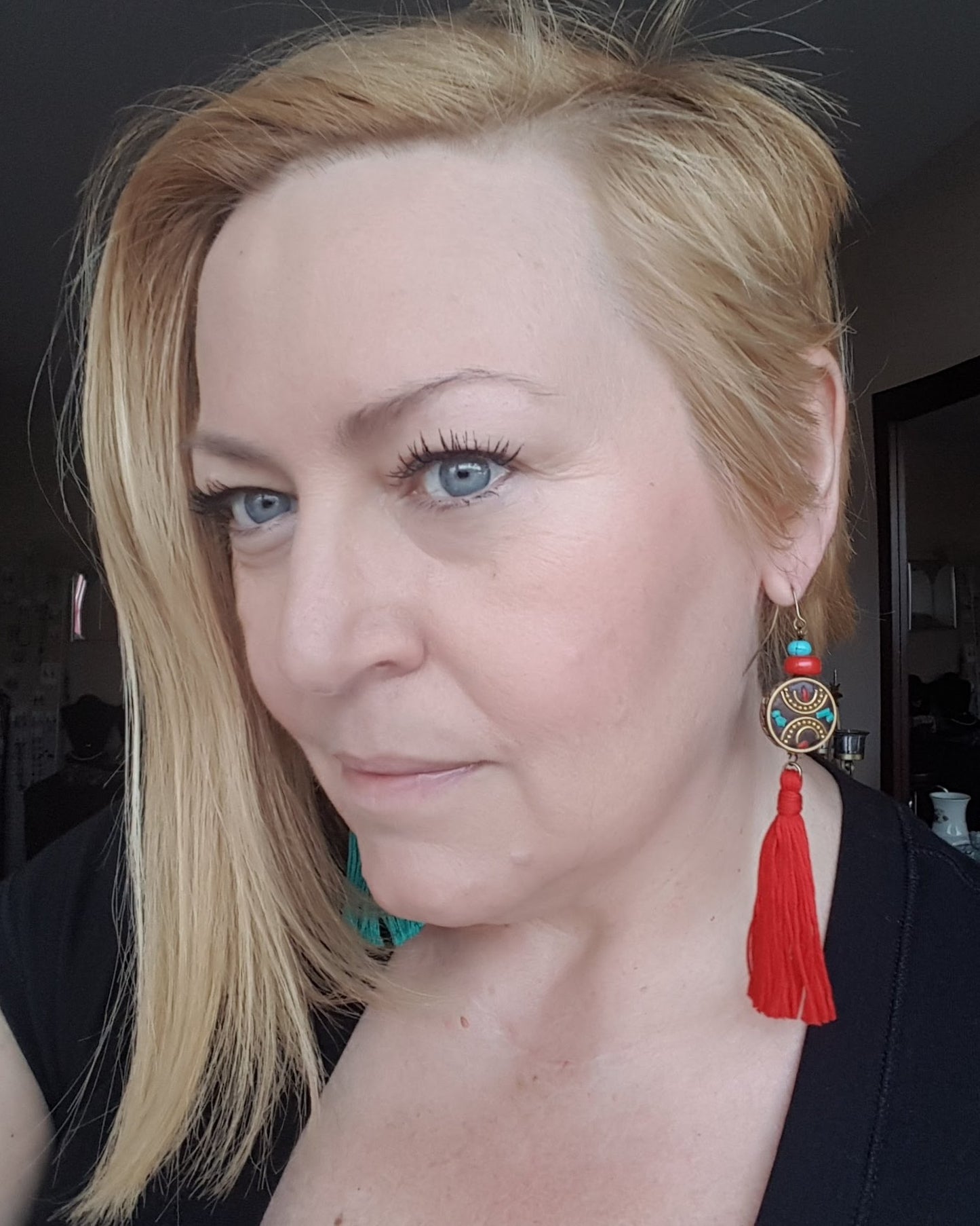 Long Red Tibetan Tassel Earrings