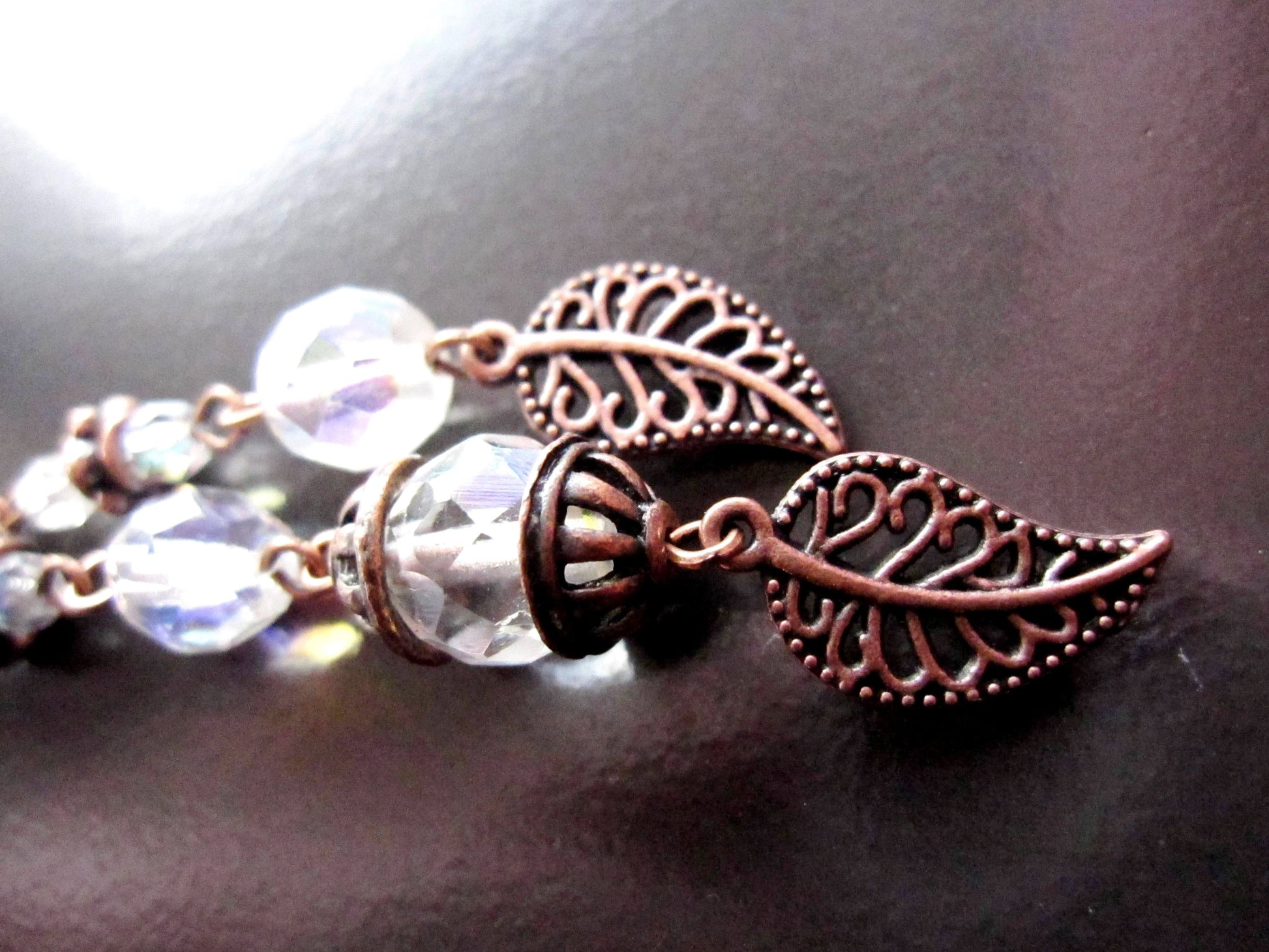 Long Dangly Leaf Beaded Bookmark with Rose Gold Bar