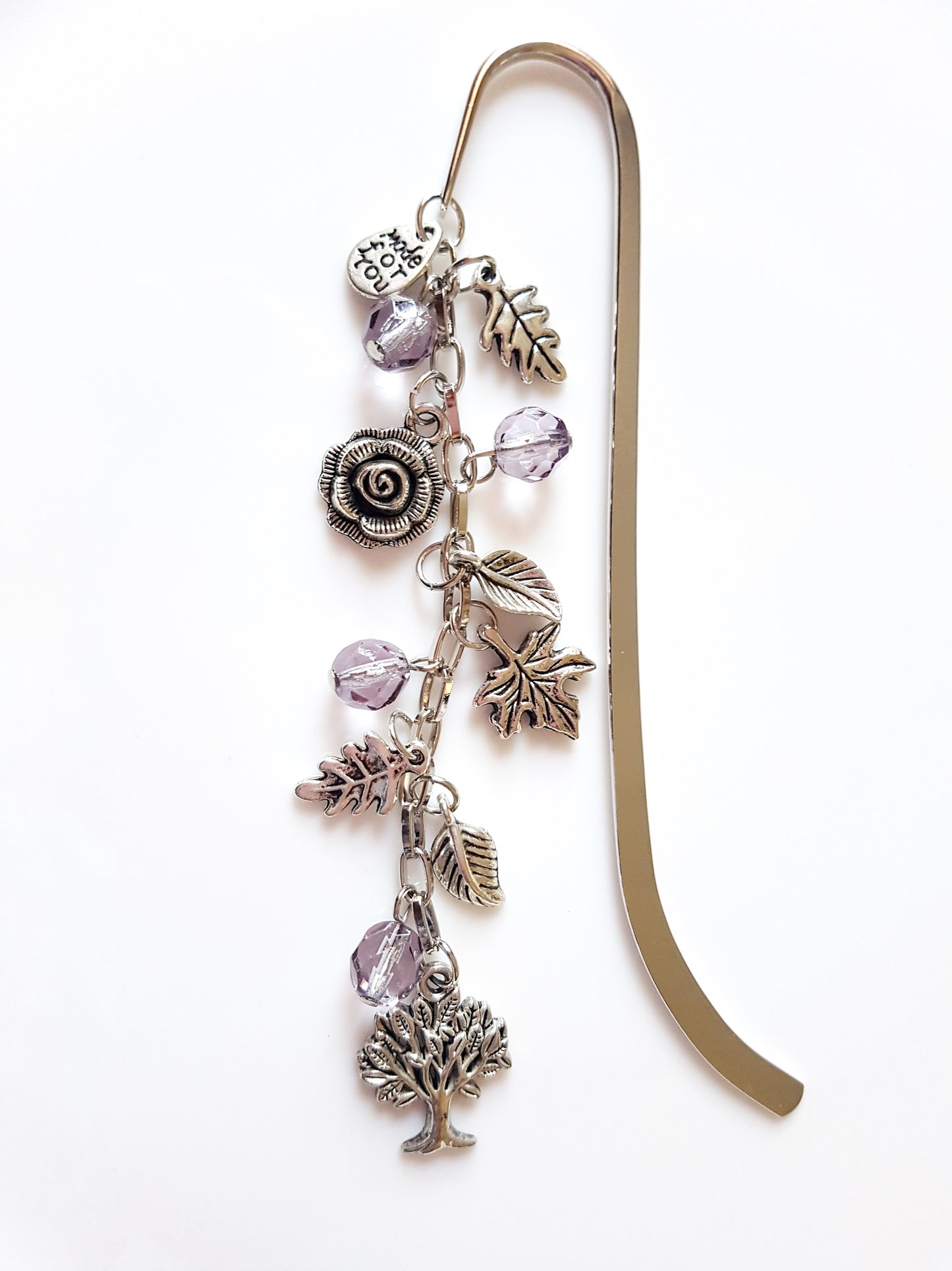 Birthstone Garden Bookmark-Gem Color Czech Fire Polished Glass-Antiqued Silver Pendants-Roses & Leafs