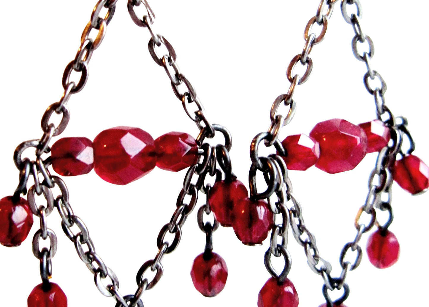 Long Victorian Garnet Red Sparkle Chandelier Earrings