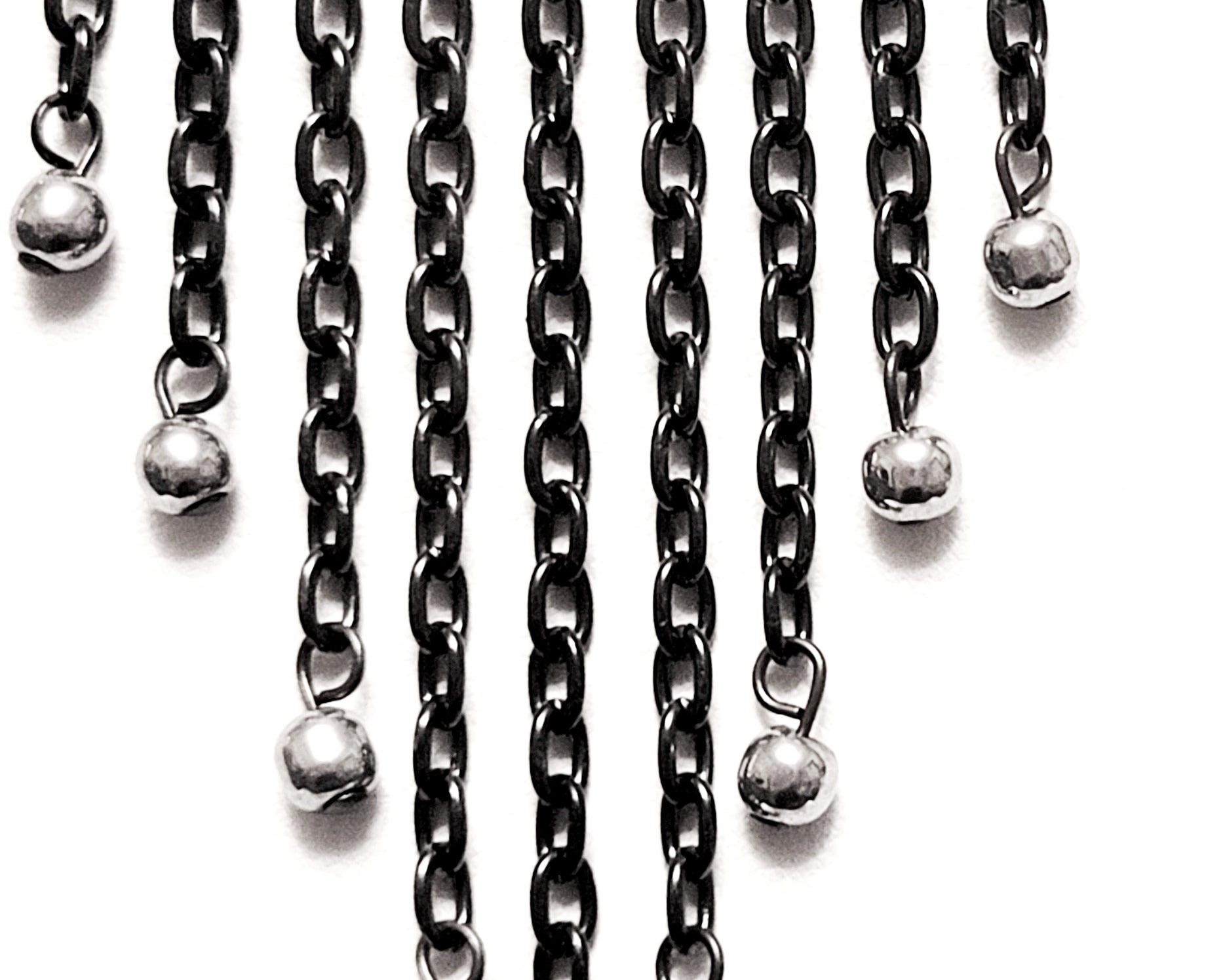 Bohemian Hematite Fringe Necklace, Close up of Beads and chain