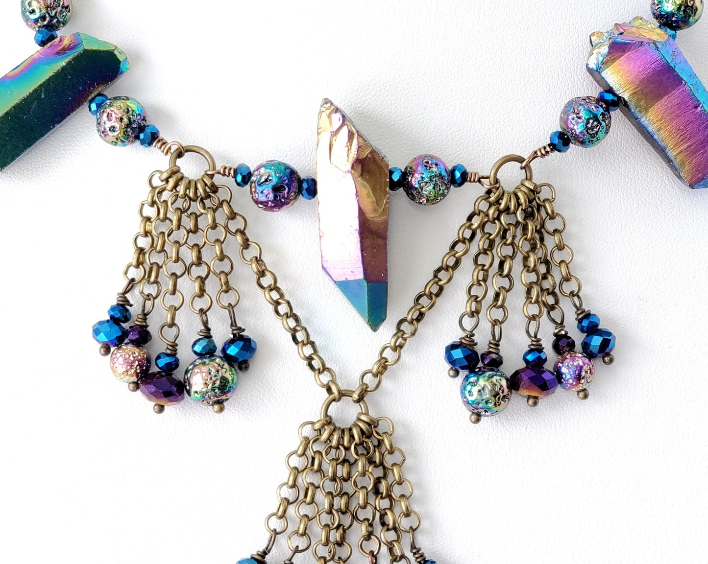 Titanium Crystal Festoon Tassel Necklace Earring Set