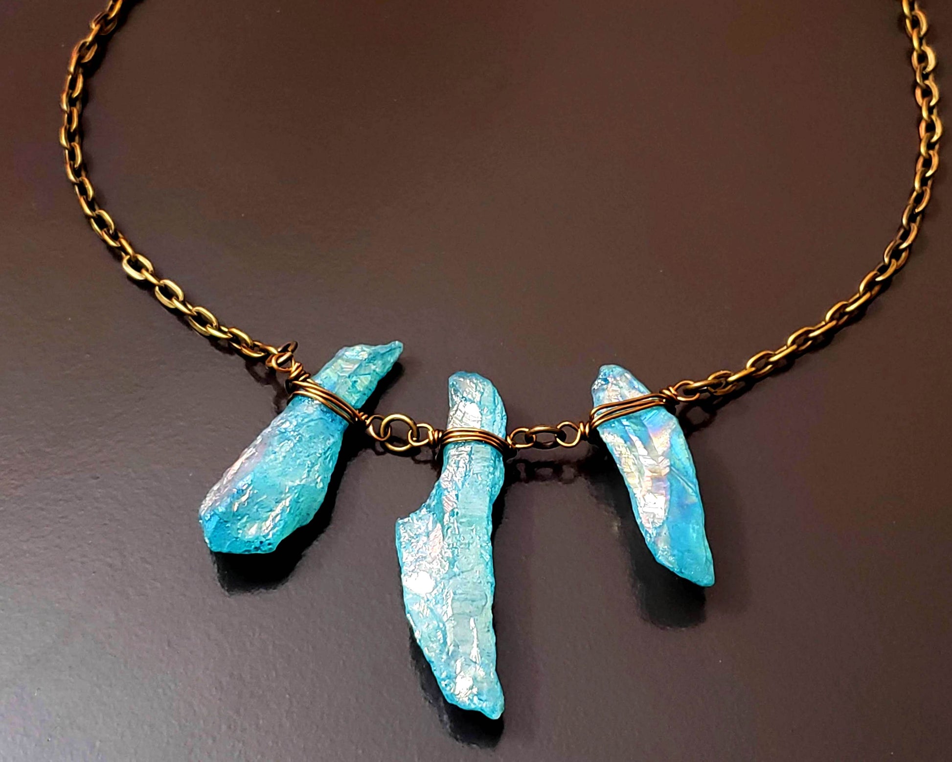 Aqua Blue Rainbow Quartz Crystal Necklace