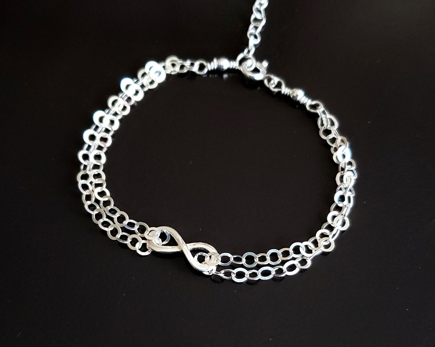 Infinity Double Chain Bracelet-Ankle Bracelet Sterling Silver Adjustable