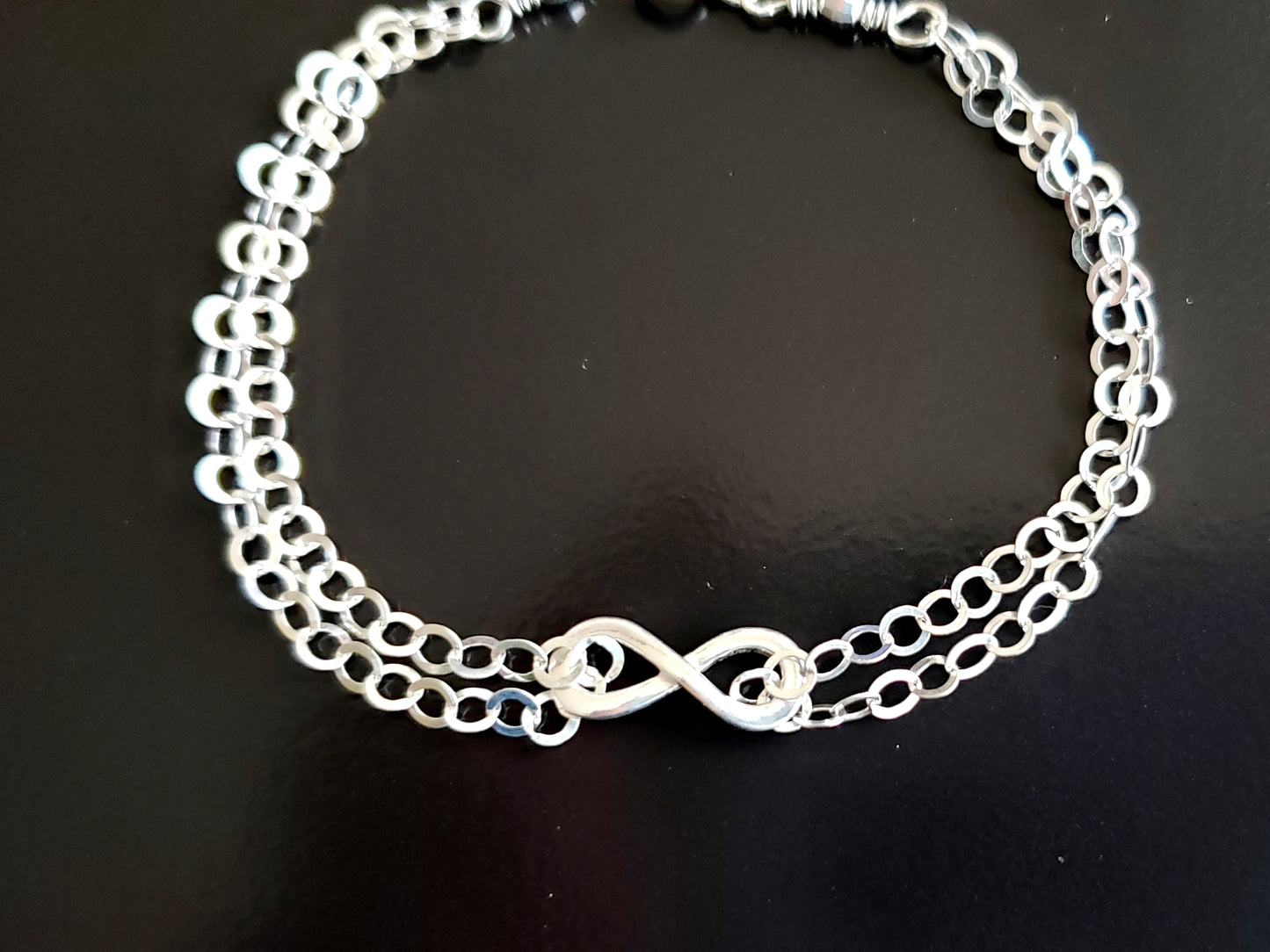 Infinity Double Chain Bracelet-Ankle Bracelet Sterling Silver Adjustable