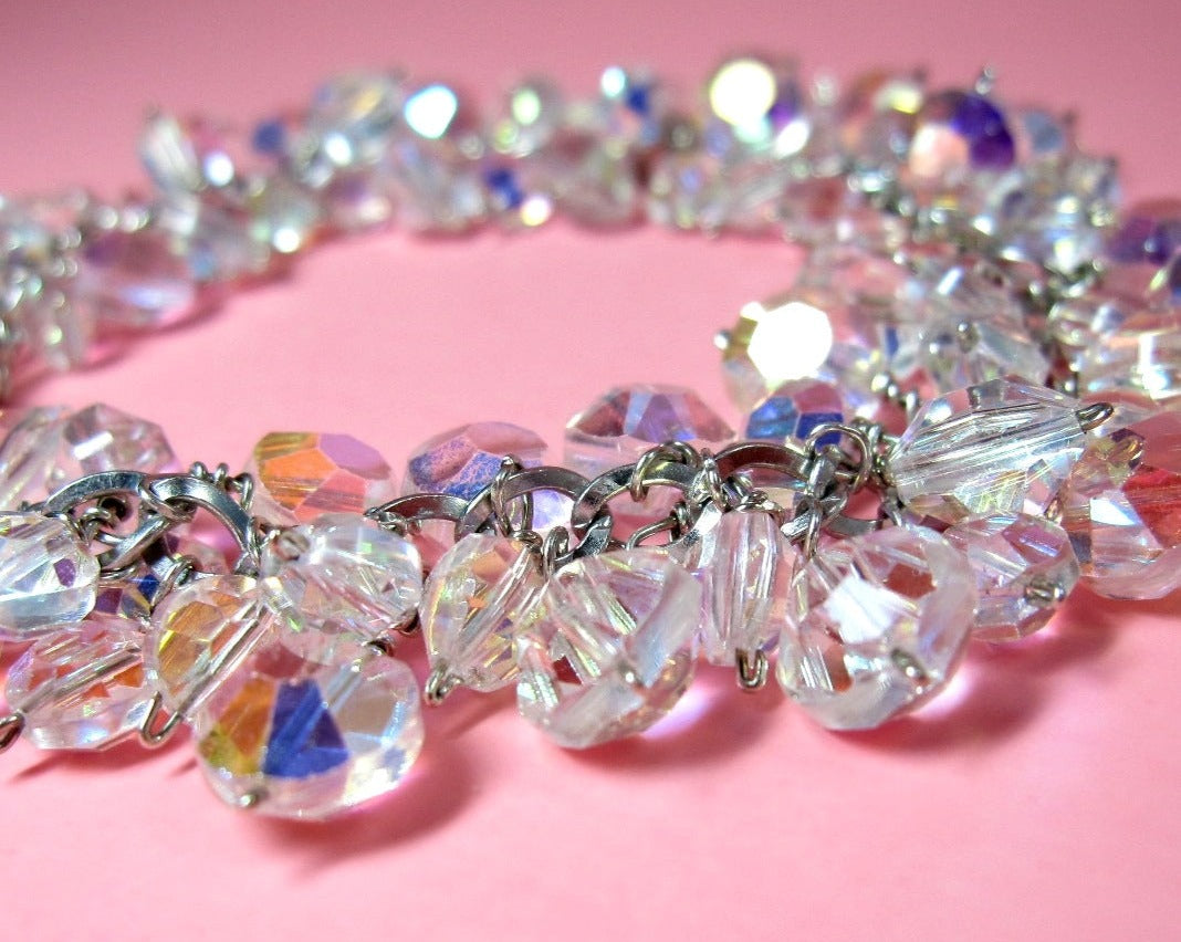 Stary Sky Vintage Crystal Cluster Bracelet, Full Crystal Cluster Braclete made with Vintage Clear AB Crystal and Sterling Silver