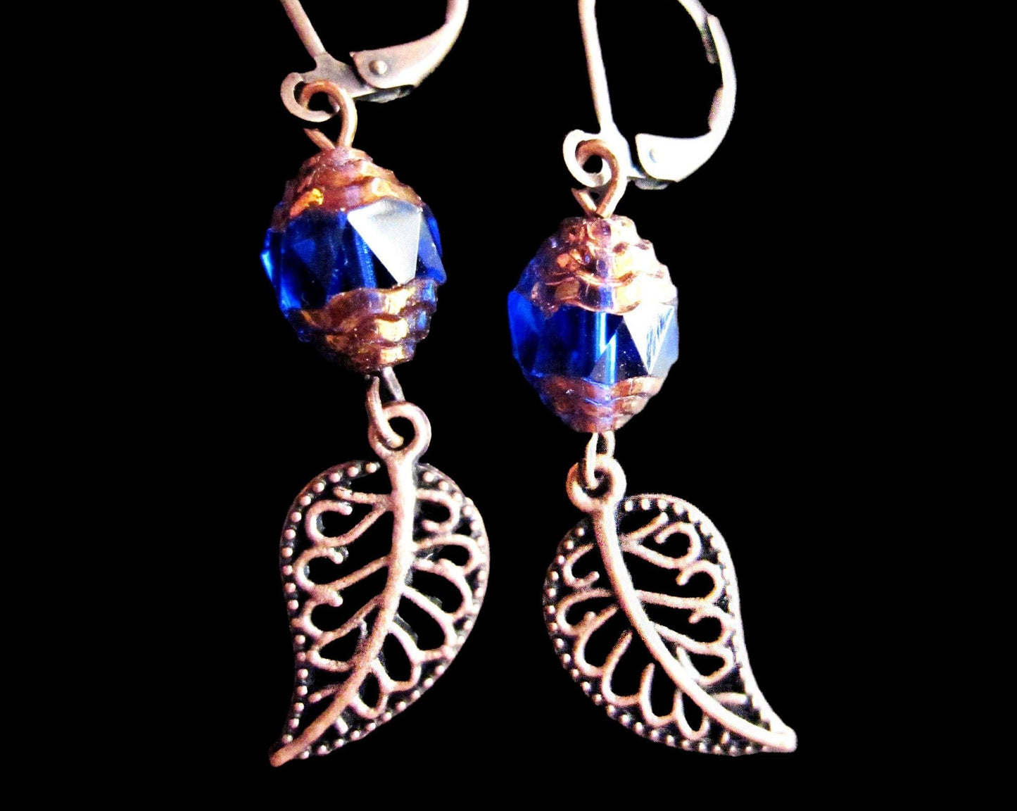Copper Sapphire Life Leaf Earrings