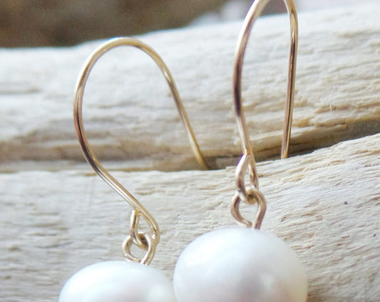 Golden Trinity Knot Pearl Earrings handmade with Freshwater Cultured Pearls 14k Gold Filled  