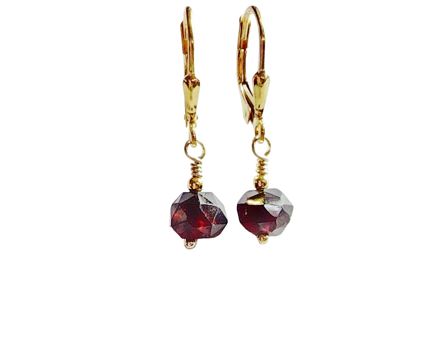 Golden Garnet Earrings, Garnet Dangle Earrings with Leaver Back Earring Hooks