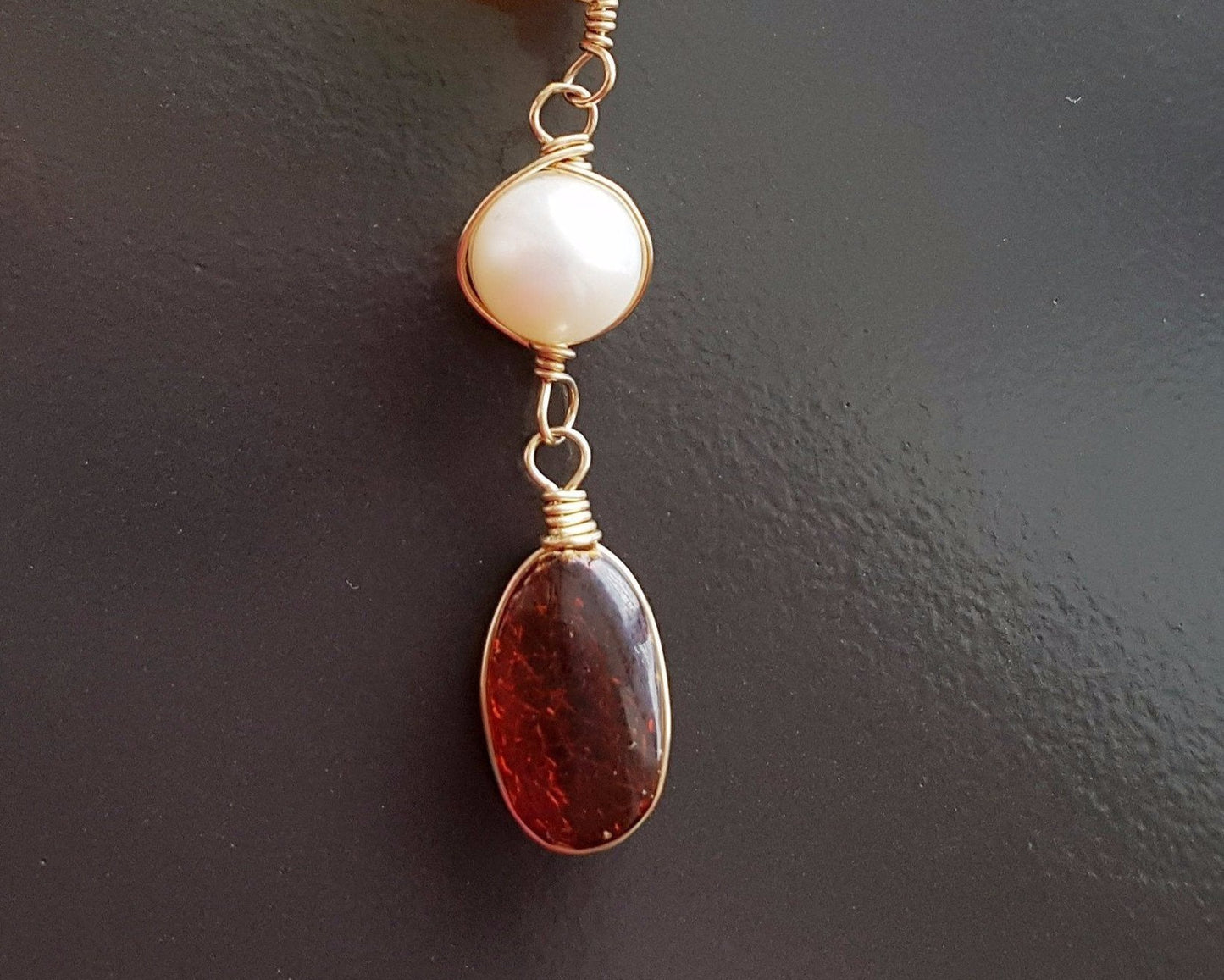 Art Deco Style Vintage Amber Pearl Pendant-Necklace