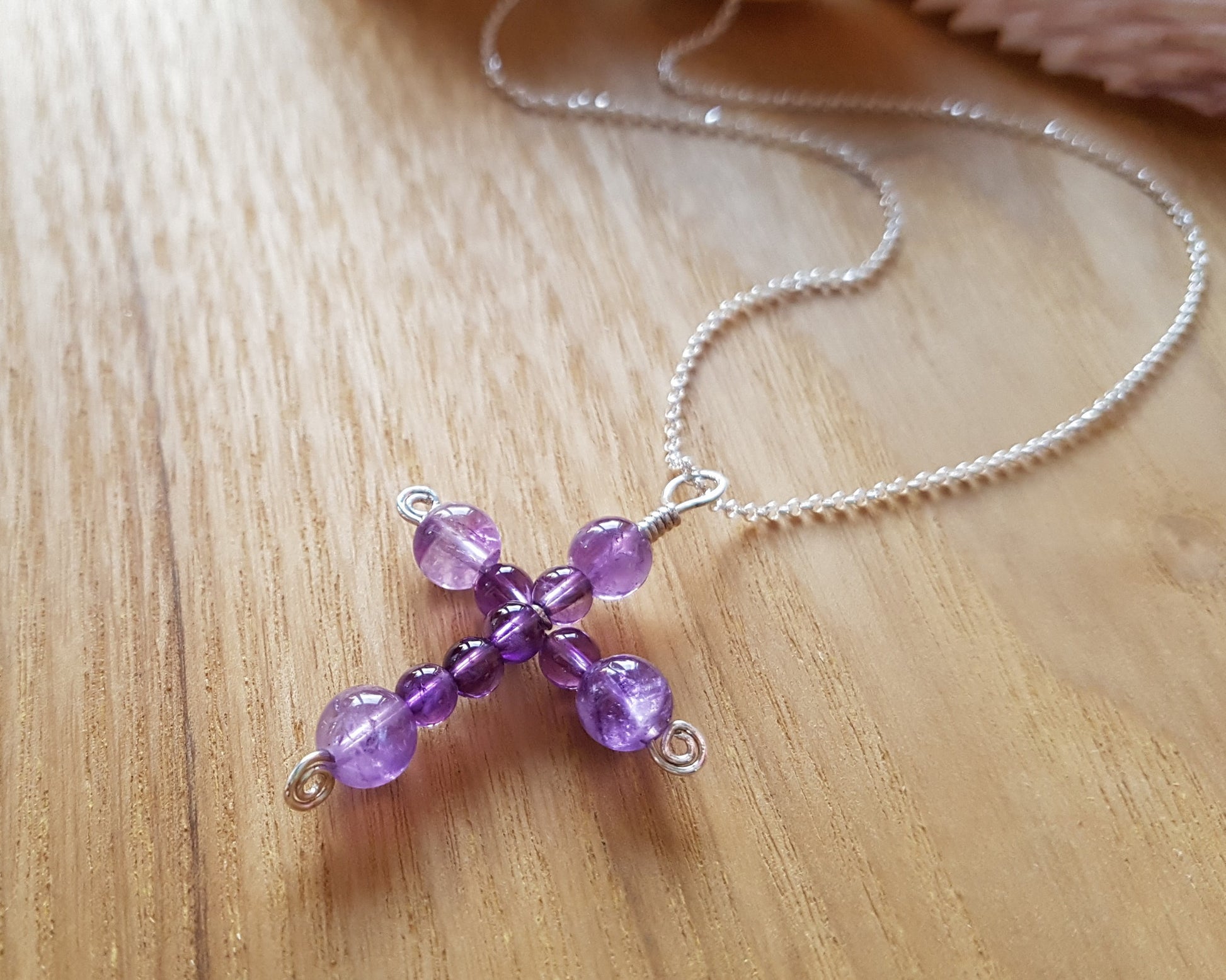 Amethyst Celtic Eternity Cross, Genuine Amethyst Sterling Silver Cross Necklace, Purple Gemstone Cross, Christian, Vegan Friendly