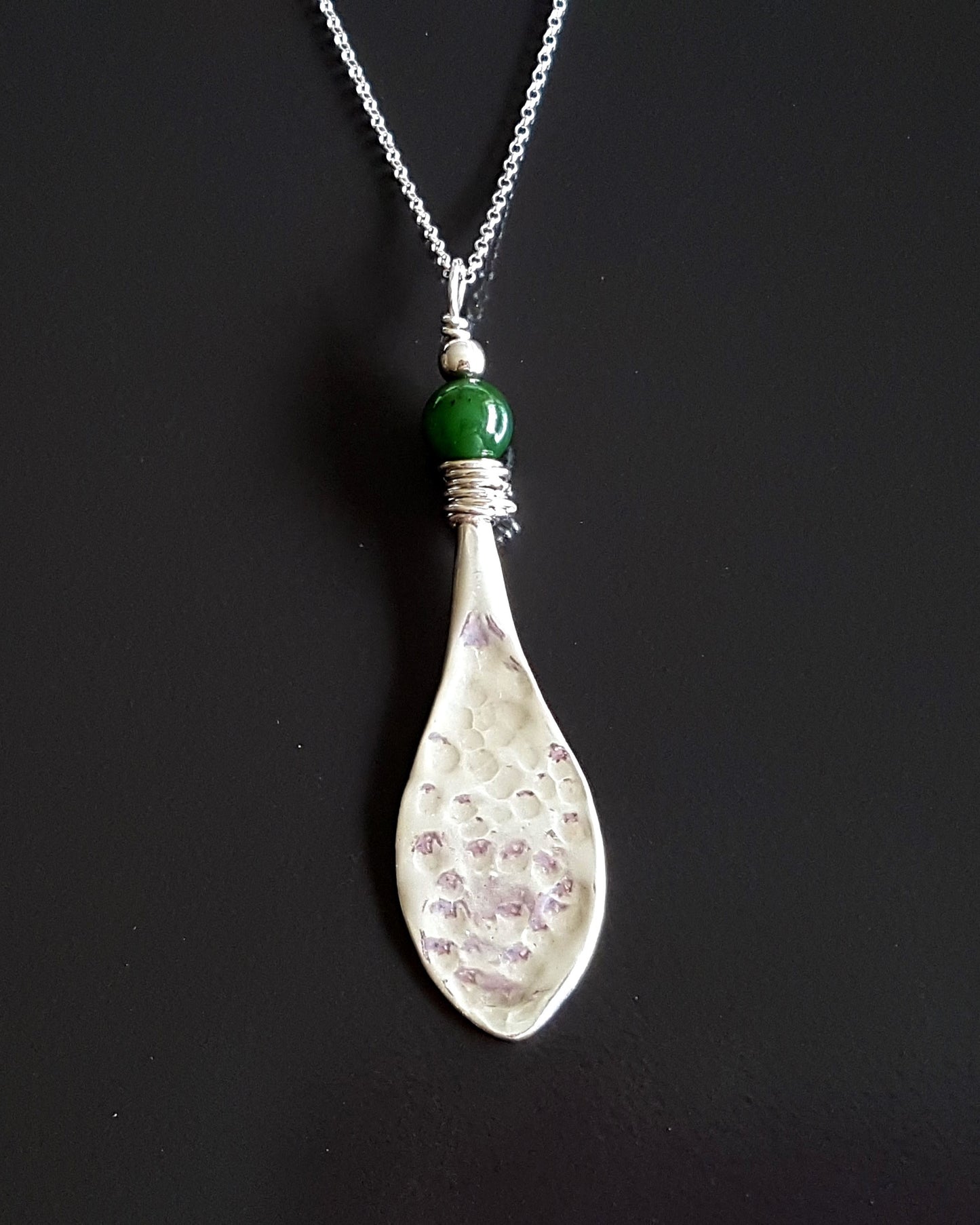 Vintage Jade River Paddle Pendant, Sterling Silver pendant with green Jade Stone