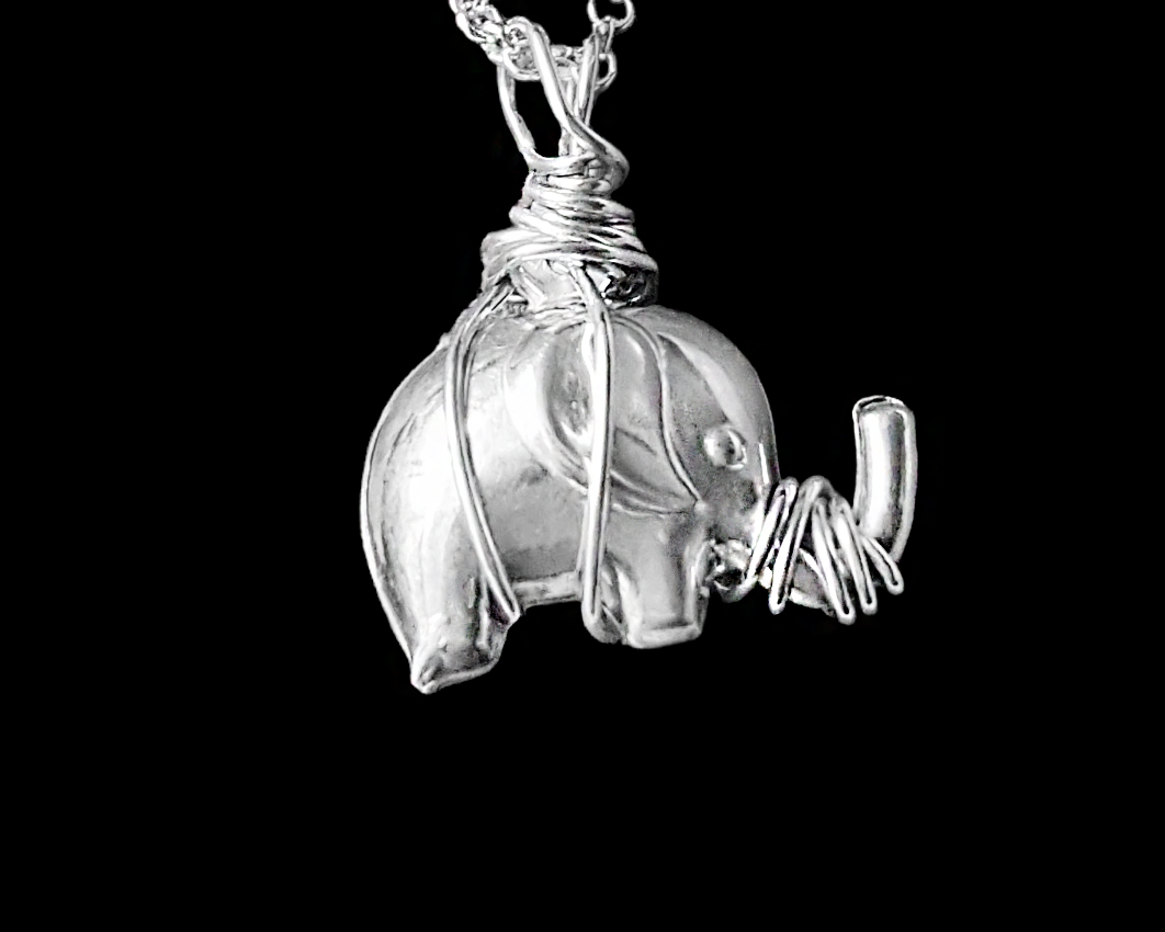 Alt: Elephant Hug Pendant Necklace, a Sterling Silver Elephant Pendant on Rolo style Chain.