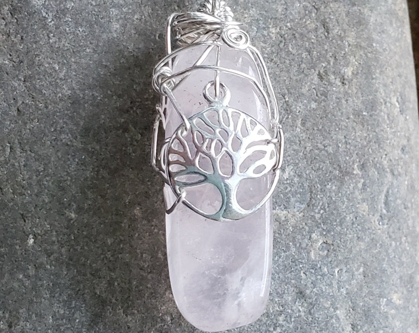 Strong and full of Faith Rose Quartz, Tree of Life Pendant Necklace