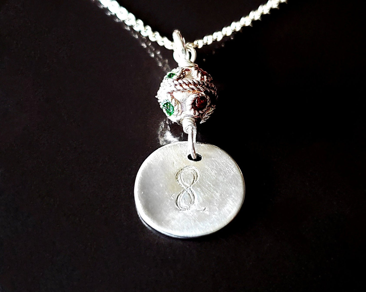 Tibetan Eternity Pendant Necklace, Upcycled Vintage Silver Enameled Tibetan Style 