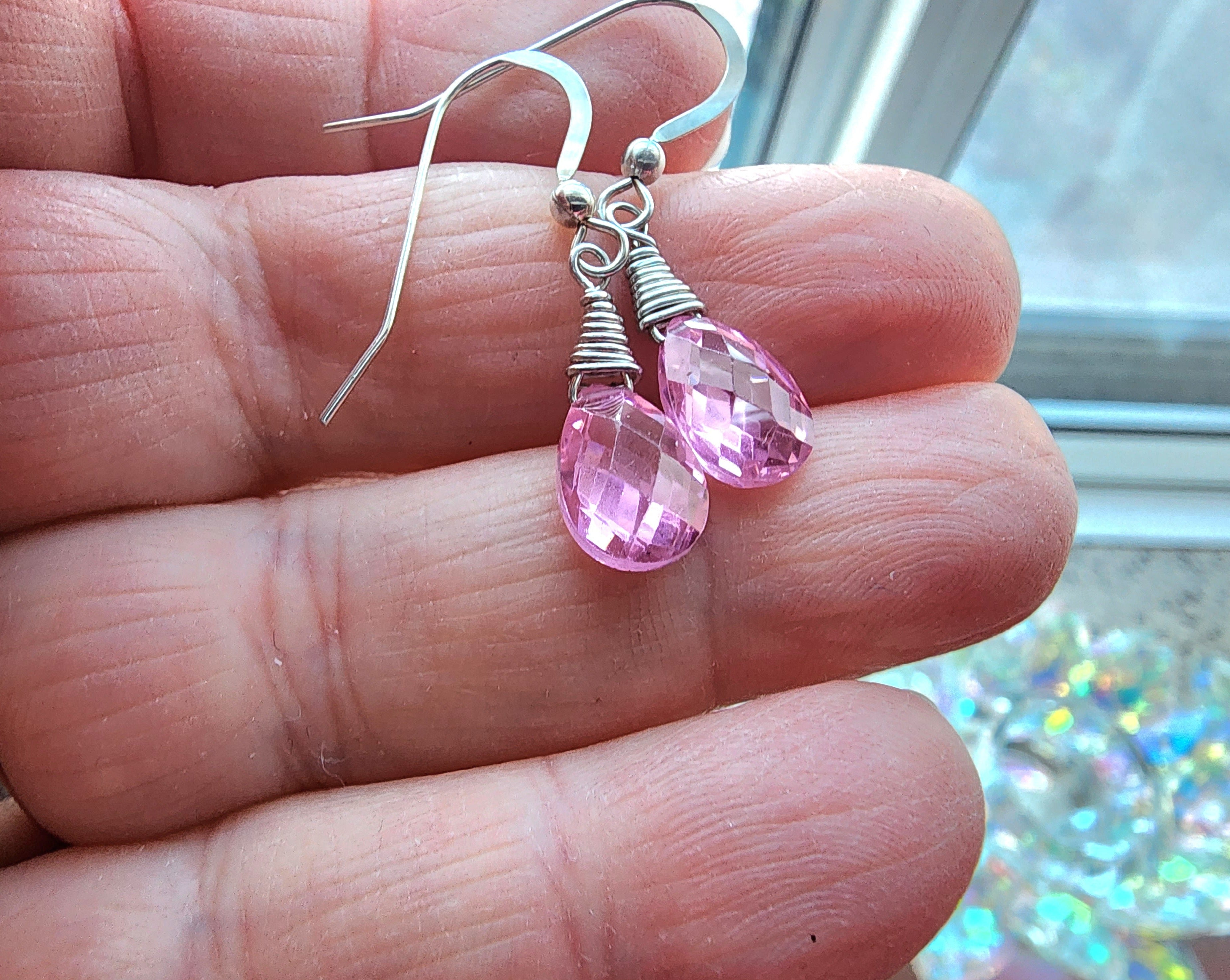 Pink cubic sale zirconia drop earrings