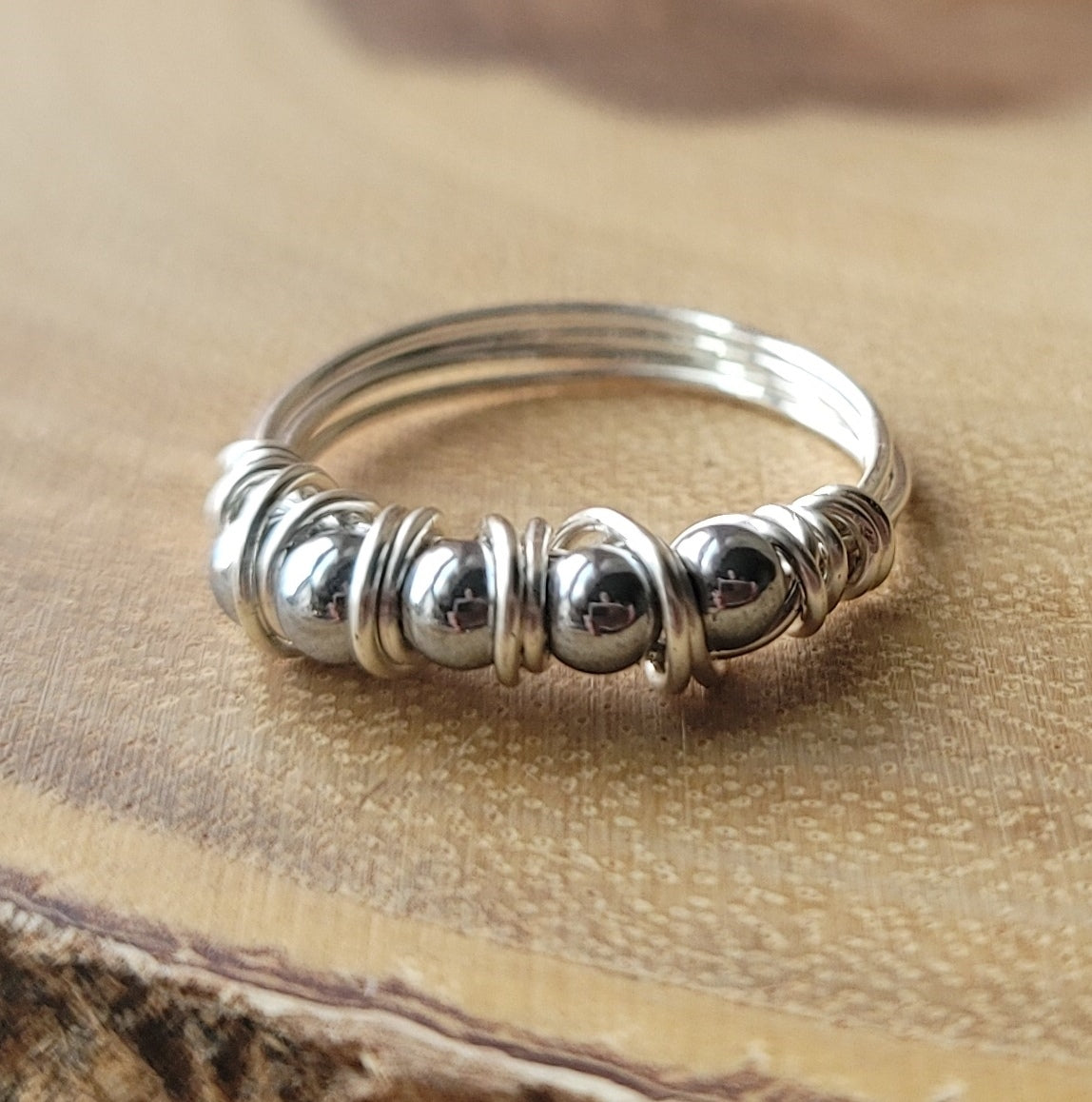 Silver Hematite Wrapped in Love Ring
