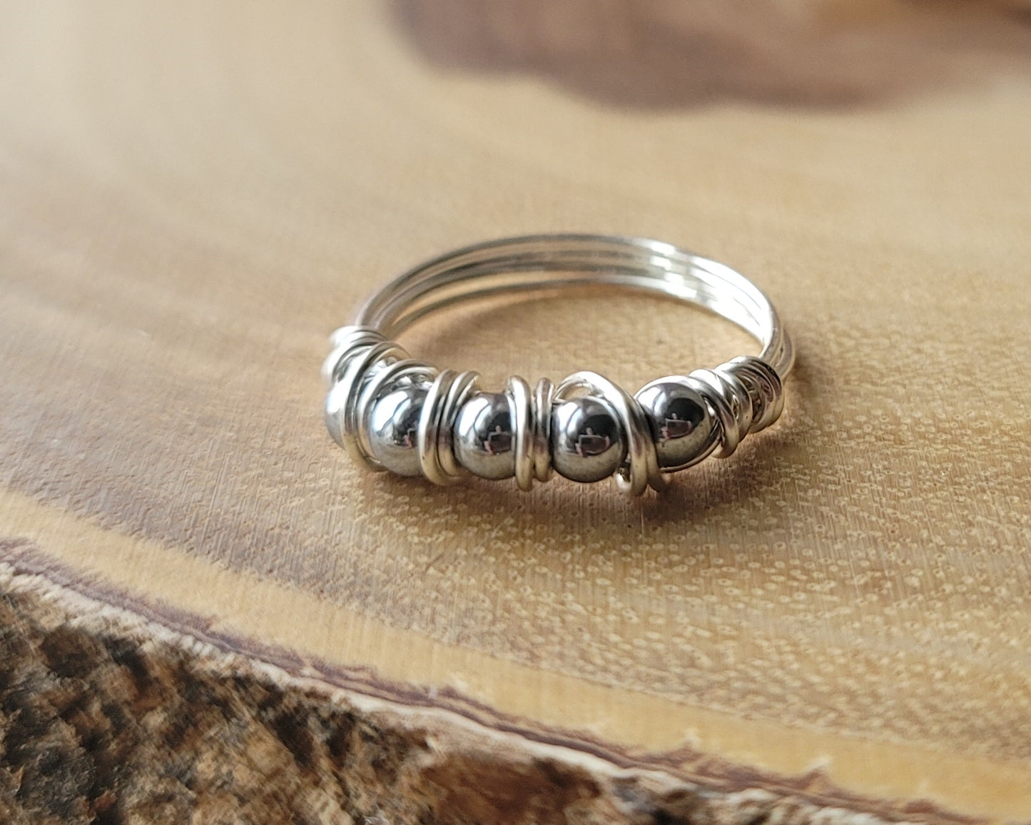 Silver Hematite Wrapped in Love Ring
