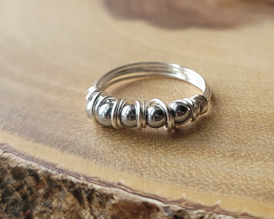 Handcrafted Hematite wire wrapped ring, Stacking Ring style made with a high quality silver plated wire