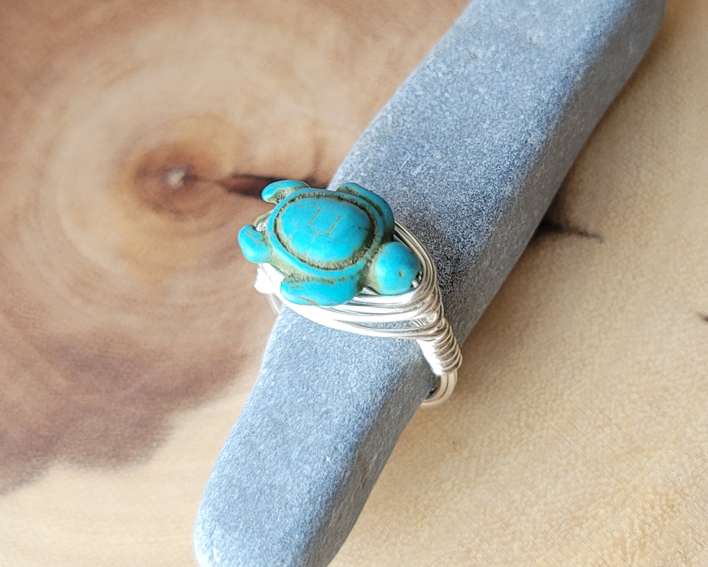 Turquoise Howlite Turtle Ring-Silver Plated