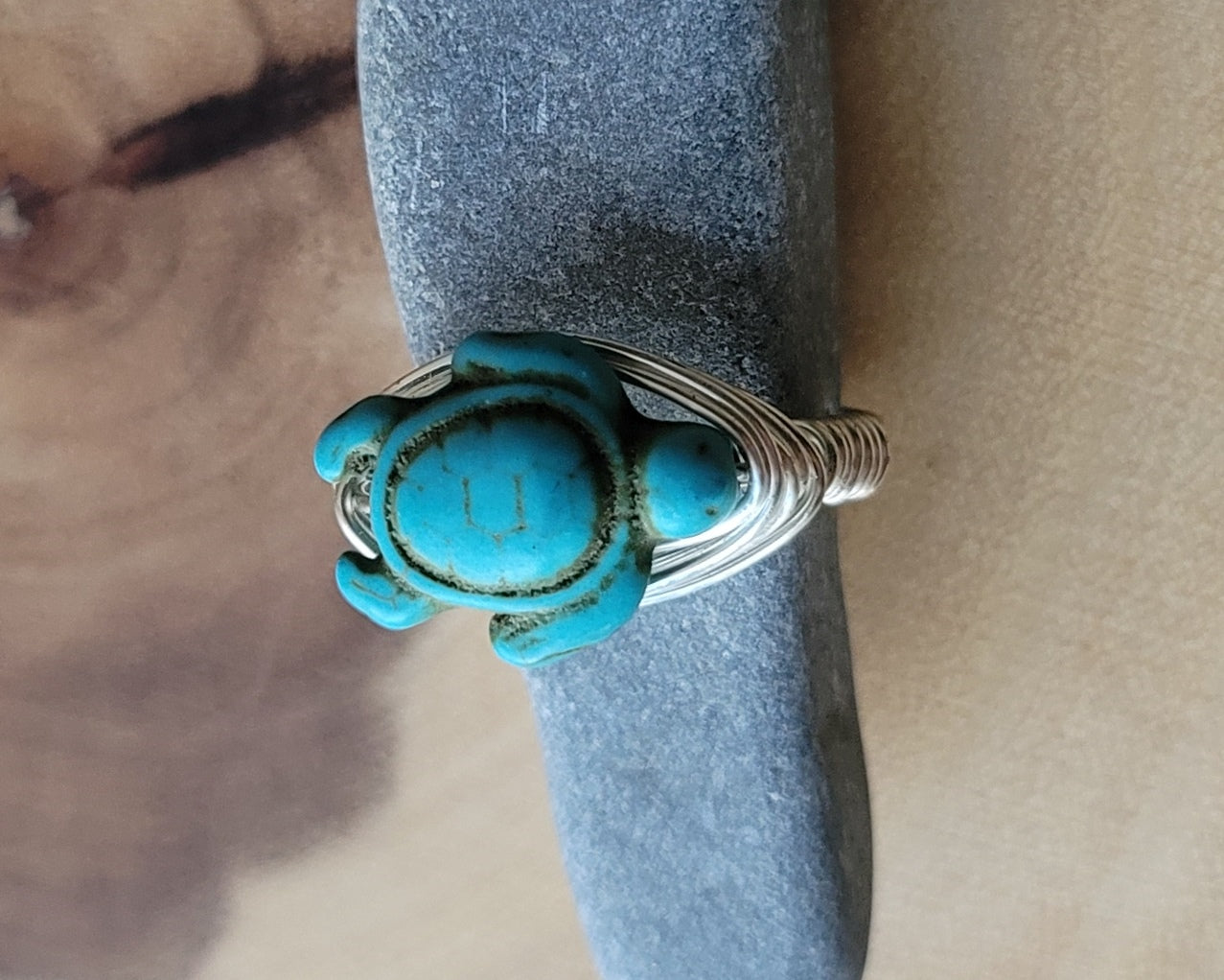 Turquoise Howlite Turtle Ring-Silver Plated