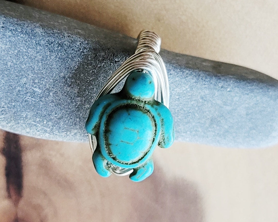 Turquoise Howlite Turtle Ring-Silver Plated