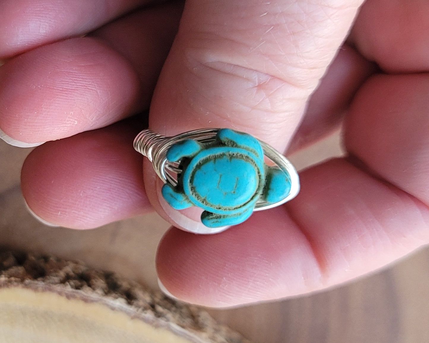 Turquoise Howlite Turtle Ring-Silver Plated