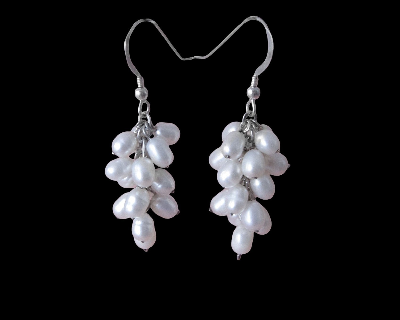 Long White Pearl Cluster Earrings