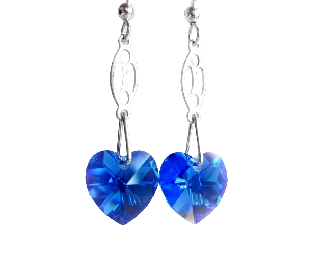 Art Deco Style Sapphire Heart Earrings