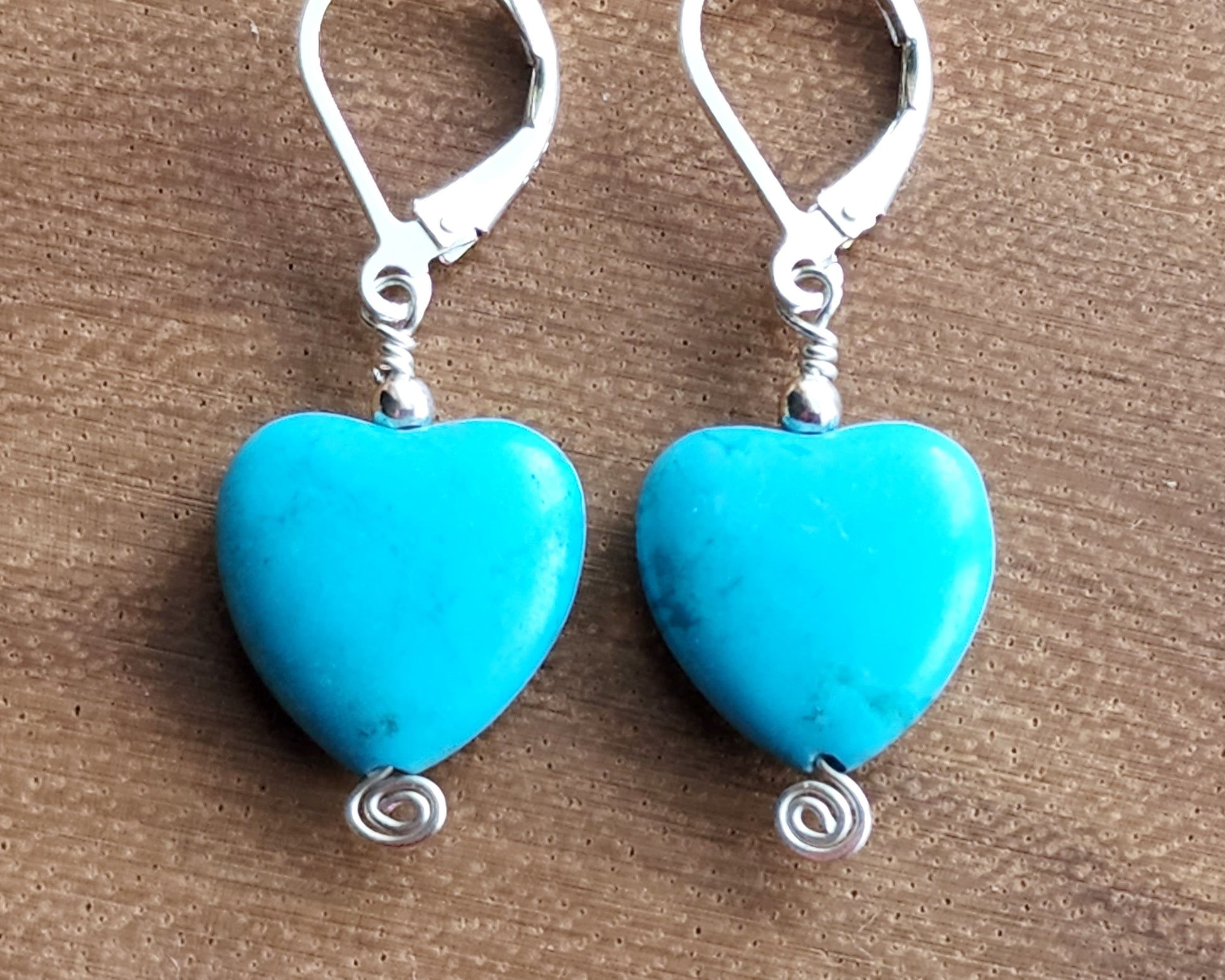 Turquoise Heart Eternity Earrings-Celtic Eternity Coils-Sterling Silver 