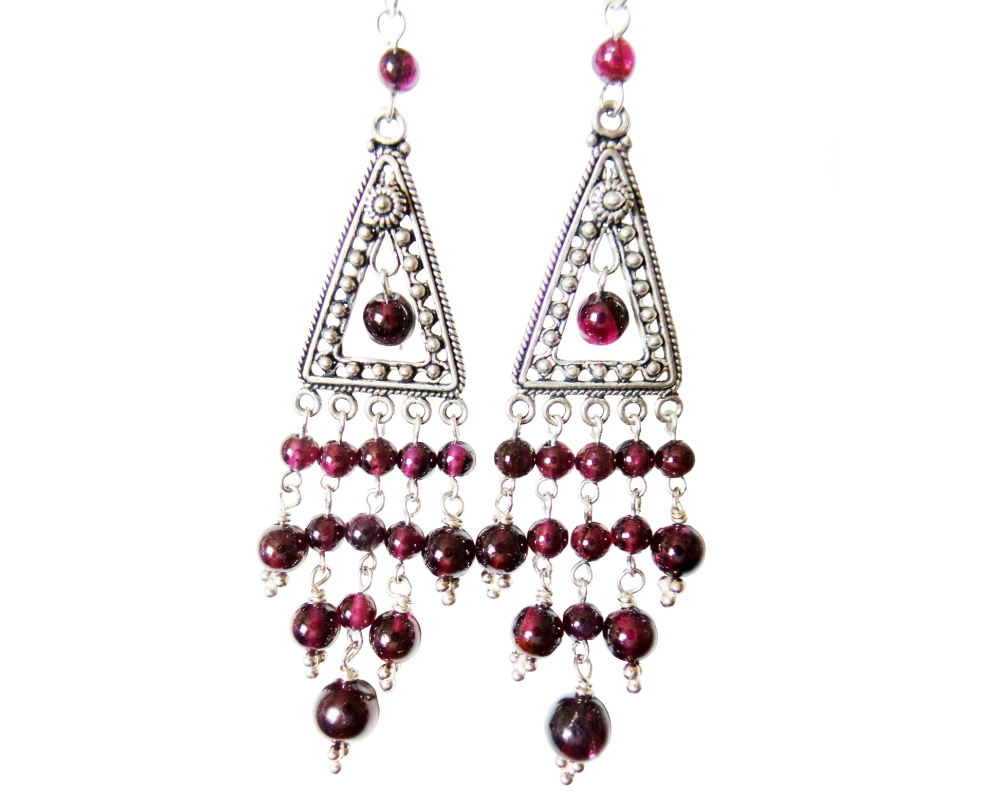 Long Garnet Chandelier Earrings