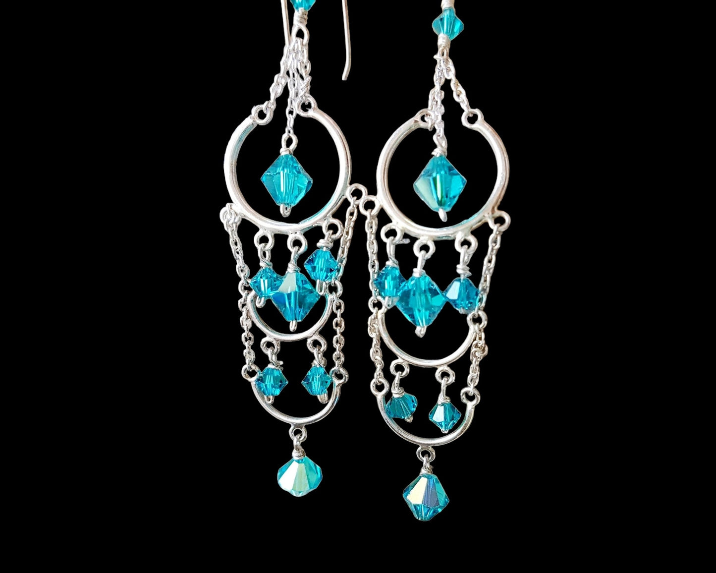Long Zircon Blue Crystal Chandelier Earrings