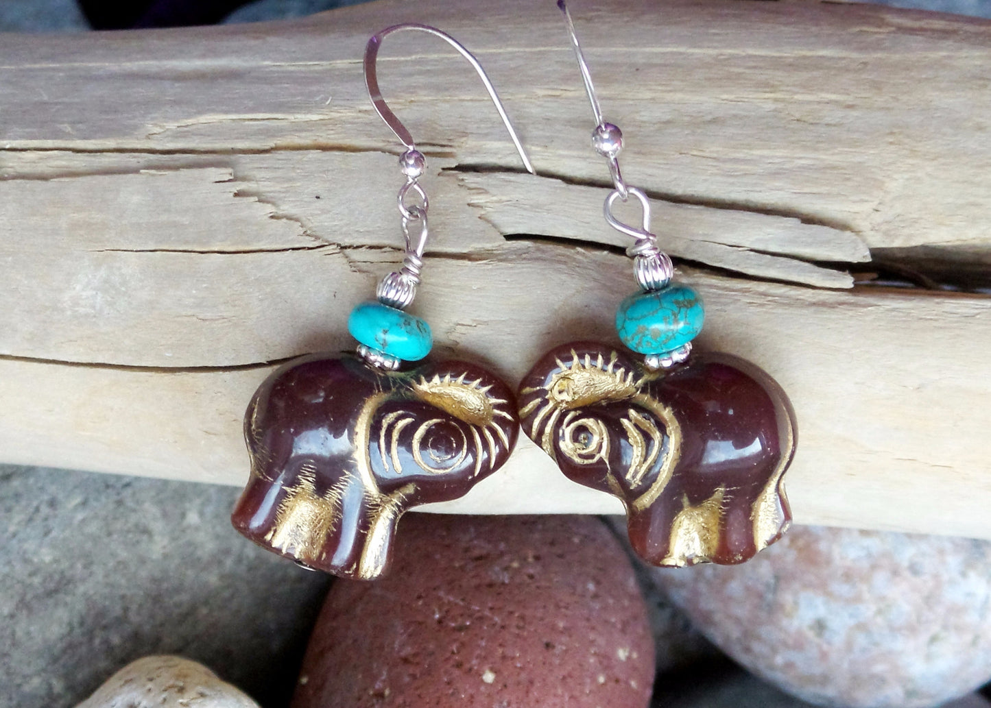 Turquoise Golden Elephant Statement Earrings