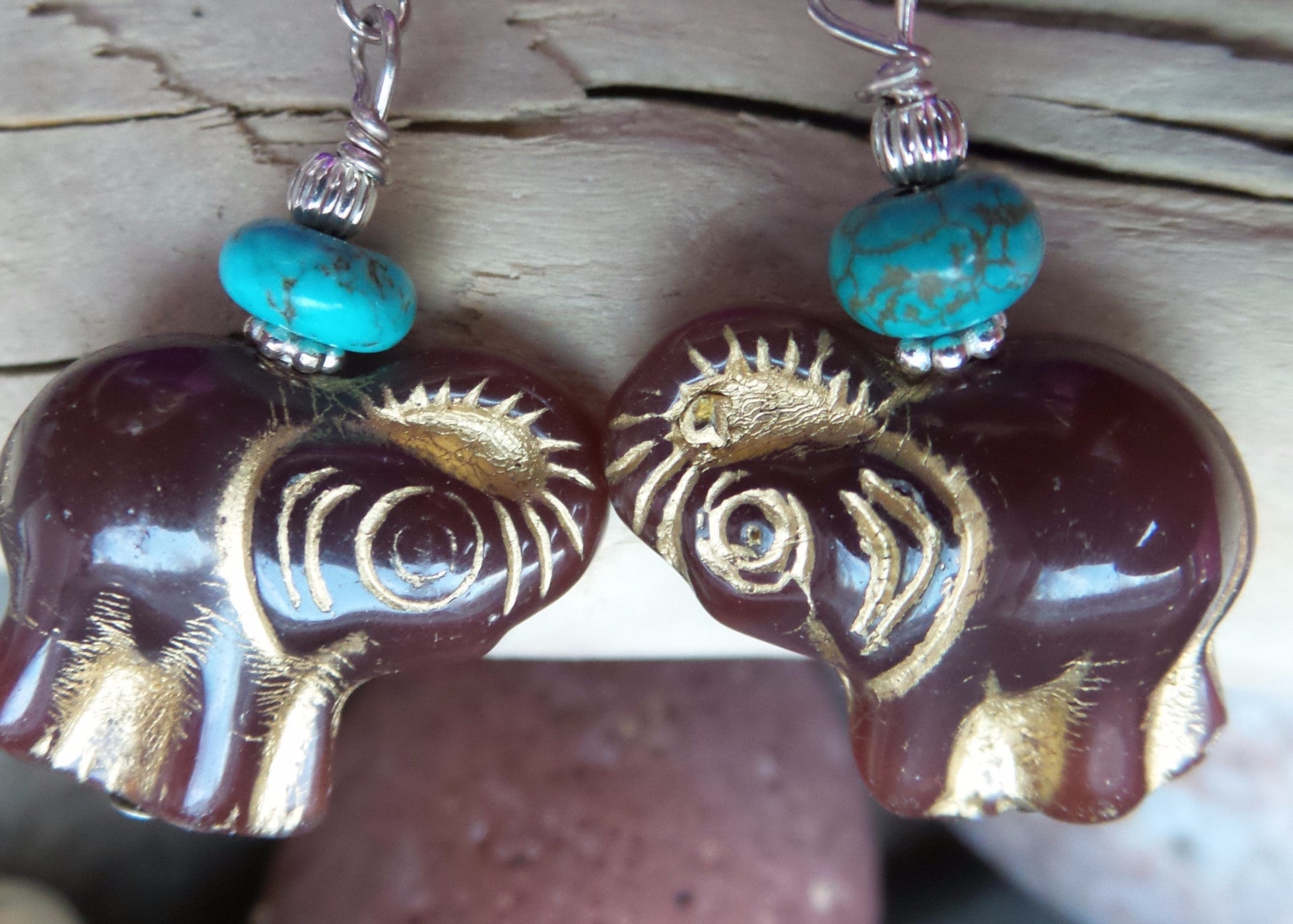 Turquoise Golden Elephant Statement Earrings