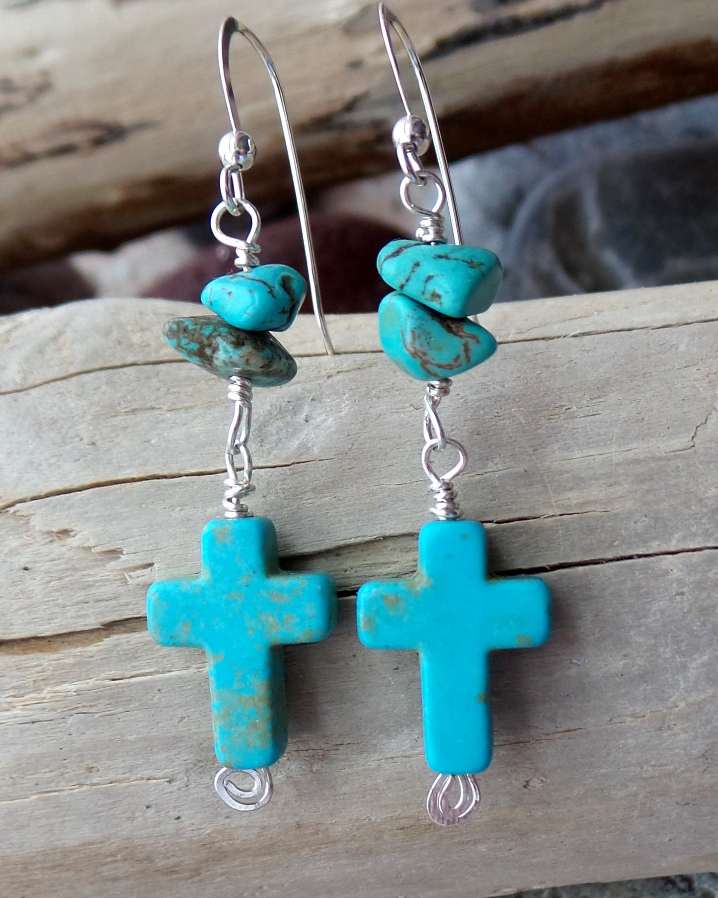 Turquoise Cross Dangle Earrings