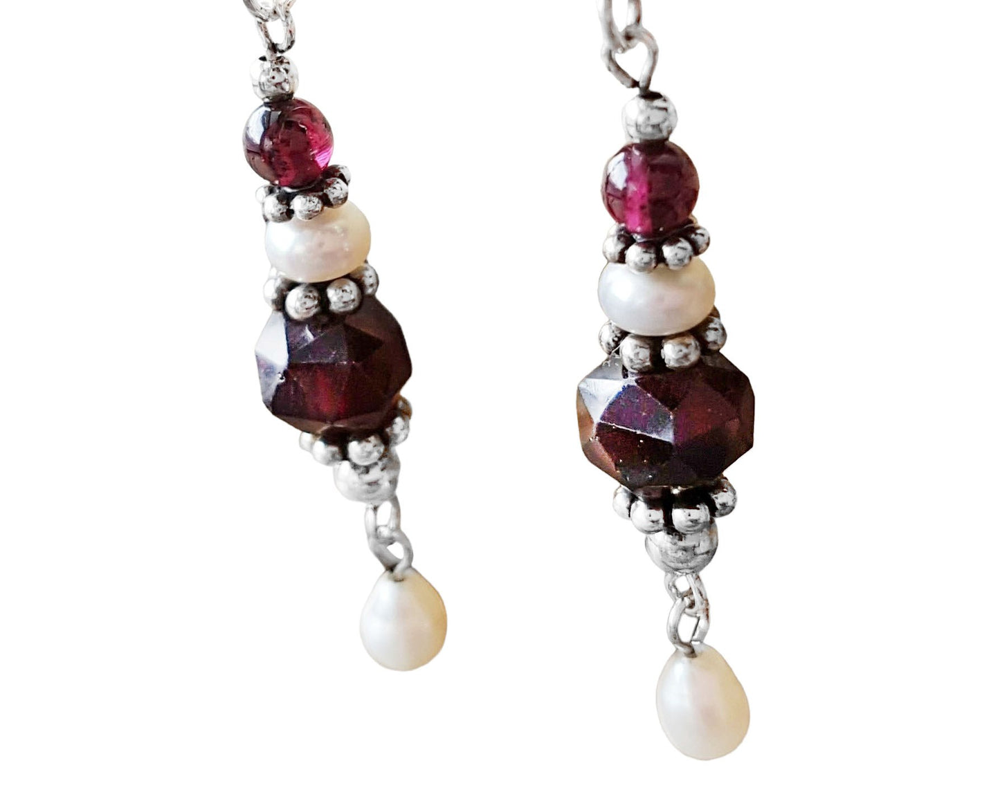 Victorian Style Garnet Pearl Dangle Earrings