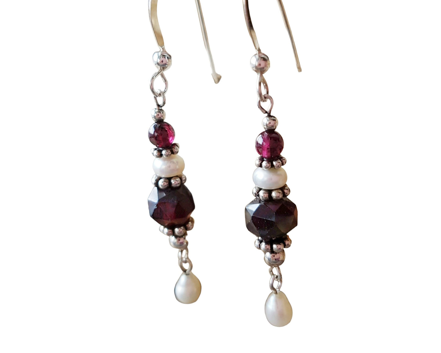 Victorian Style Garnet Pearl Dangle Earrings