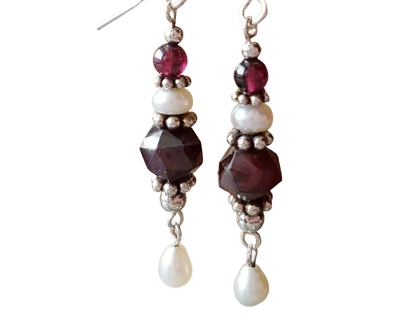 Victorian Style Garnet Pearl Dangle Earrings