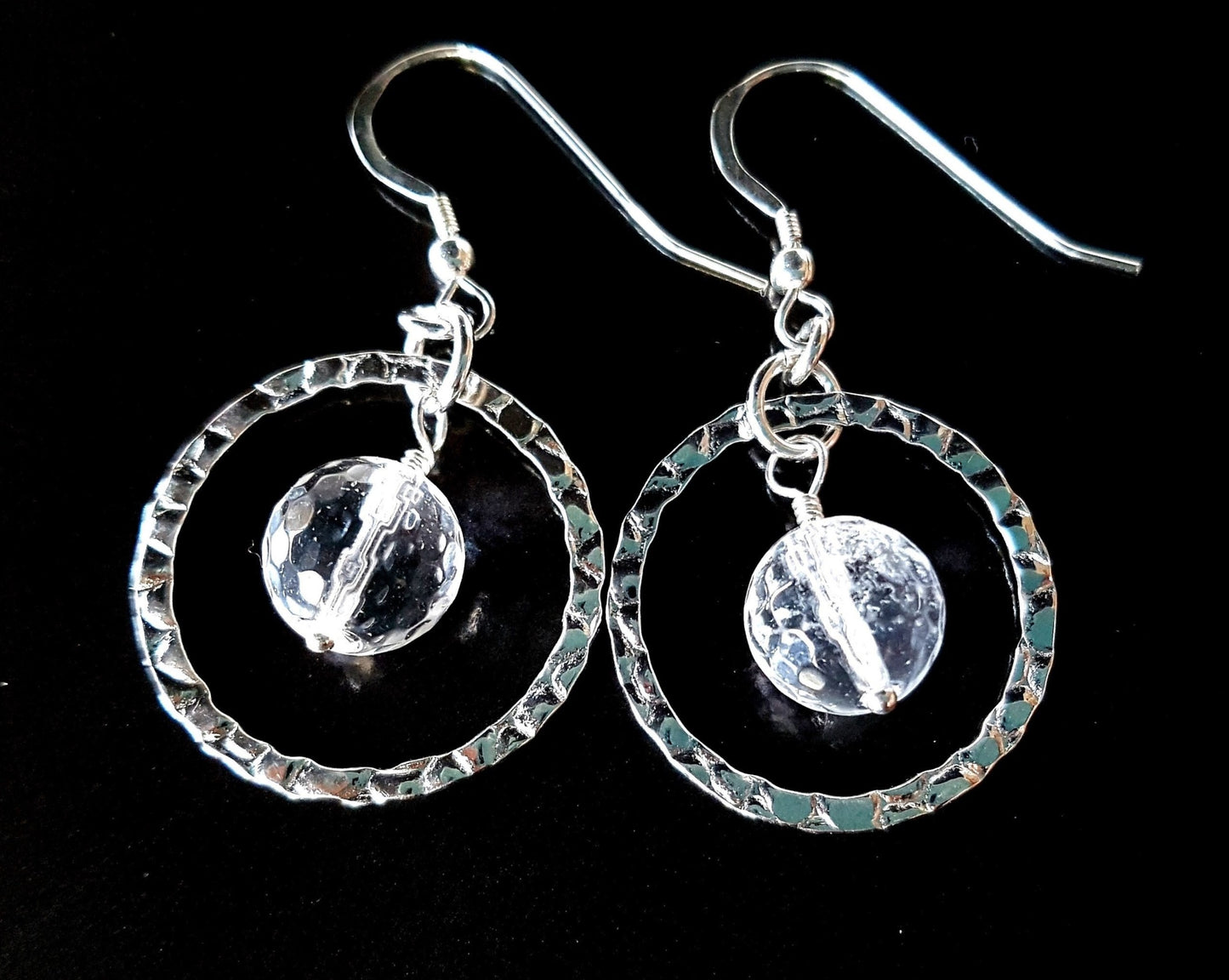 Rock Crystal Infinity Earrings, Handmade with Sterling Silver and Natural Clear Quartz Crystal. 