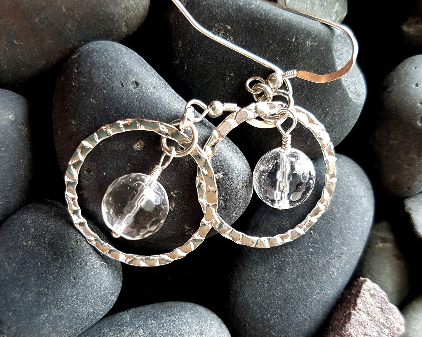 Rock Crystal Infinity Earrings, Handmade with Sterling Silver and Natural Clear Quartz Crystal. 